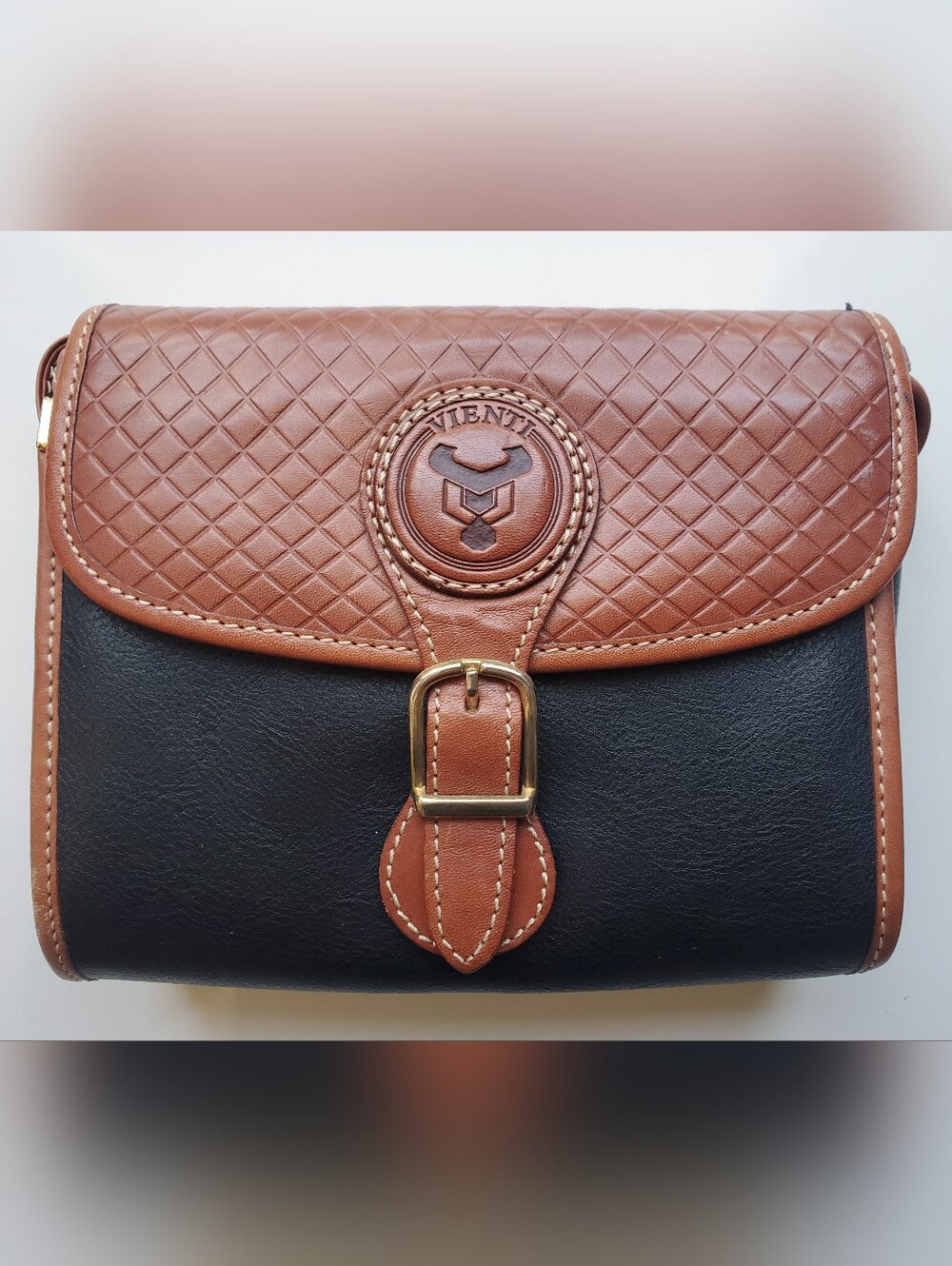 VIENTI Two-Tone Leather Buckle Crossbody - Brown & Black